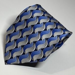 Peebles Silk Necktie Mens OS Blue Silver Geometric Wave Executive Collection